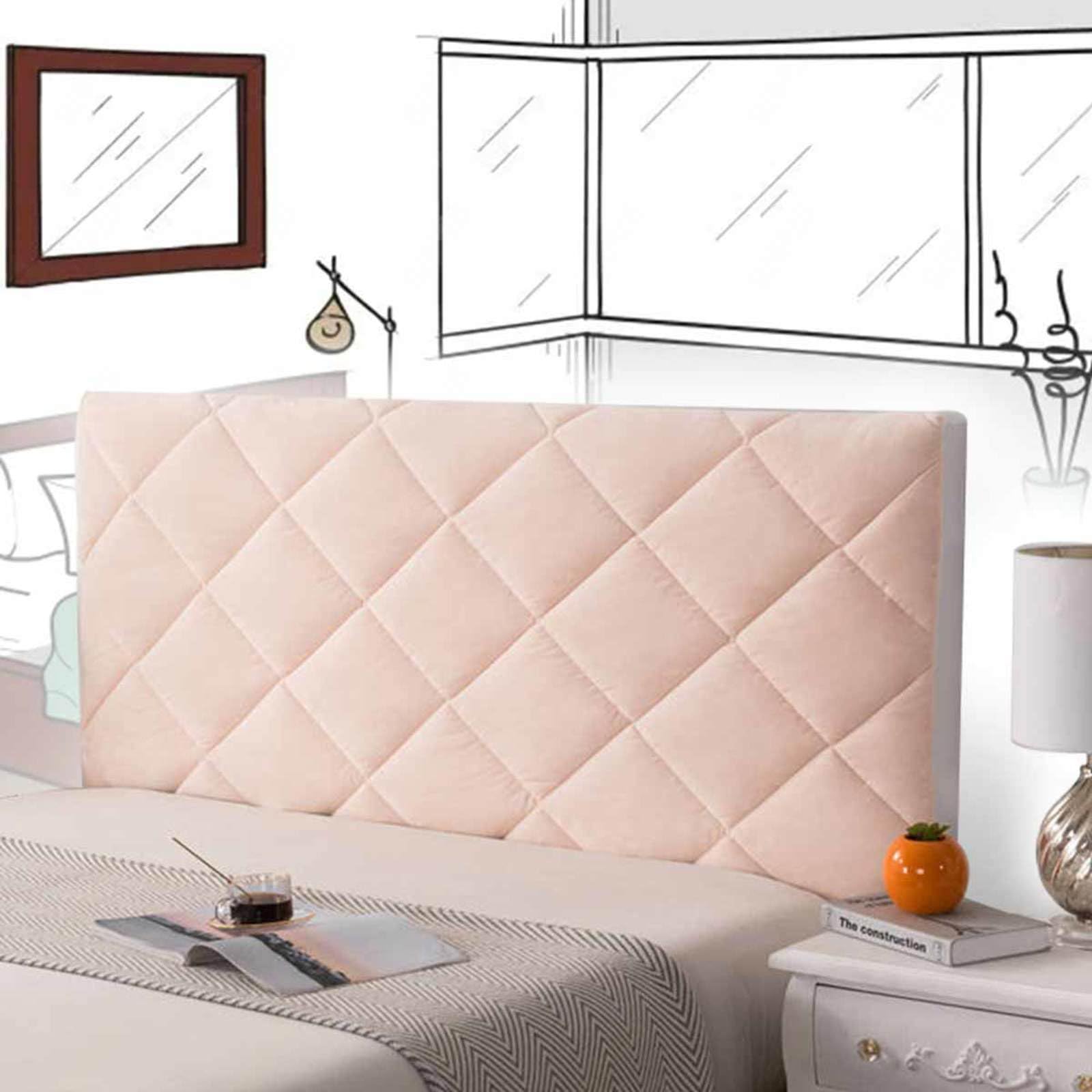 Copritestata Letto Matrimoniale Elastica Imbottita Copri Testiera Letto Fodera Copritestiera Letto Matrimoniale Copertura Fodera Velluto Elasticizzato Tessuto Universale,rosa-190cm