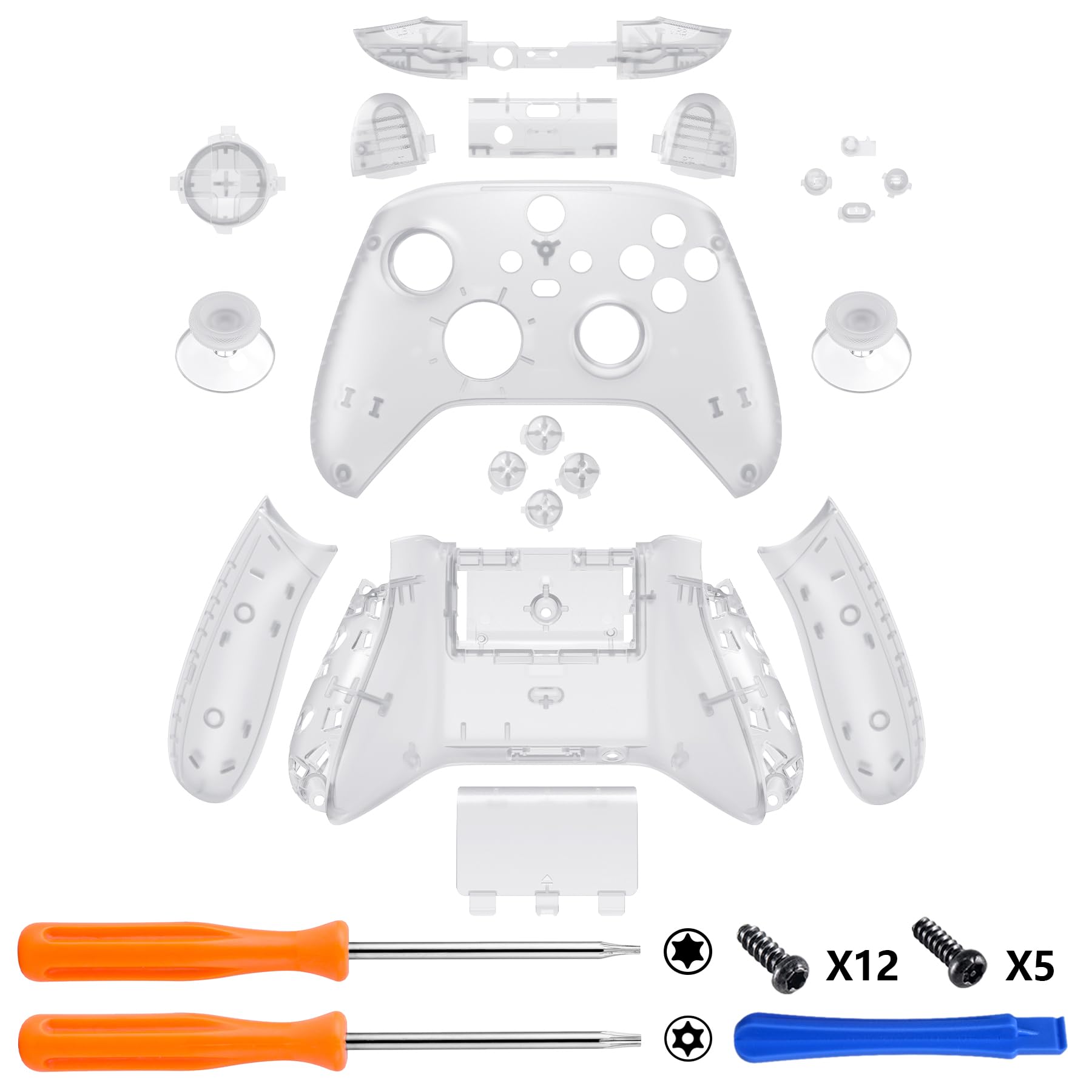 eXtremeRate Cover Custodia Grip Tasti Ricambio per Xbox Series X S Controller Copertura Pulsanti Tigger Analogici Grilletti per Xbox Series X S Joystick Model 1914-Trasparente