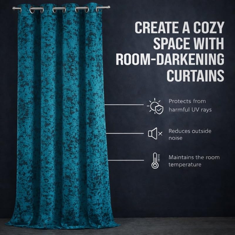 Image of Velvet 7 Feet Blackout Curtain Panels, 70% Light-Blocking Heavy Thermal Insulated Drapes Set of 1 (213 * 121cm, Aqua)