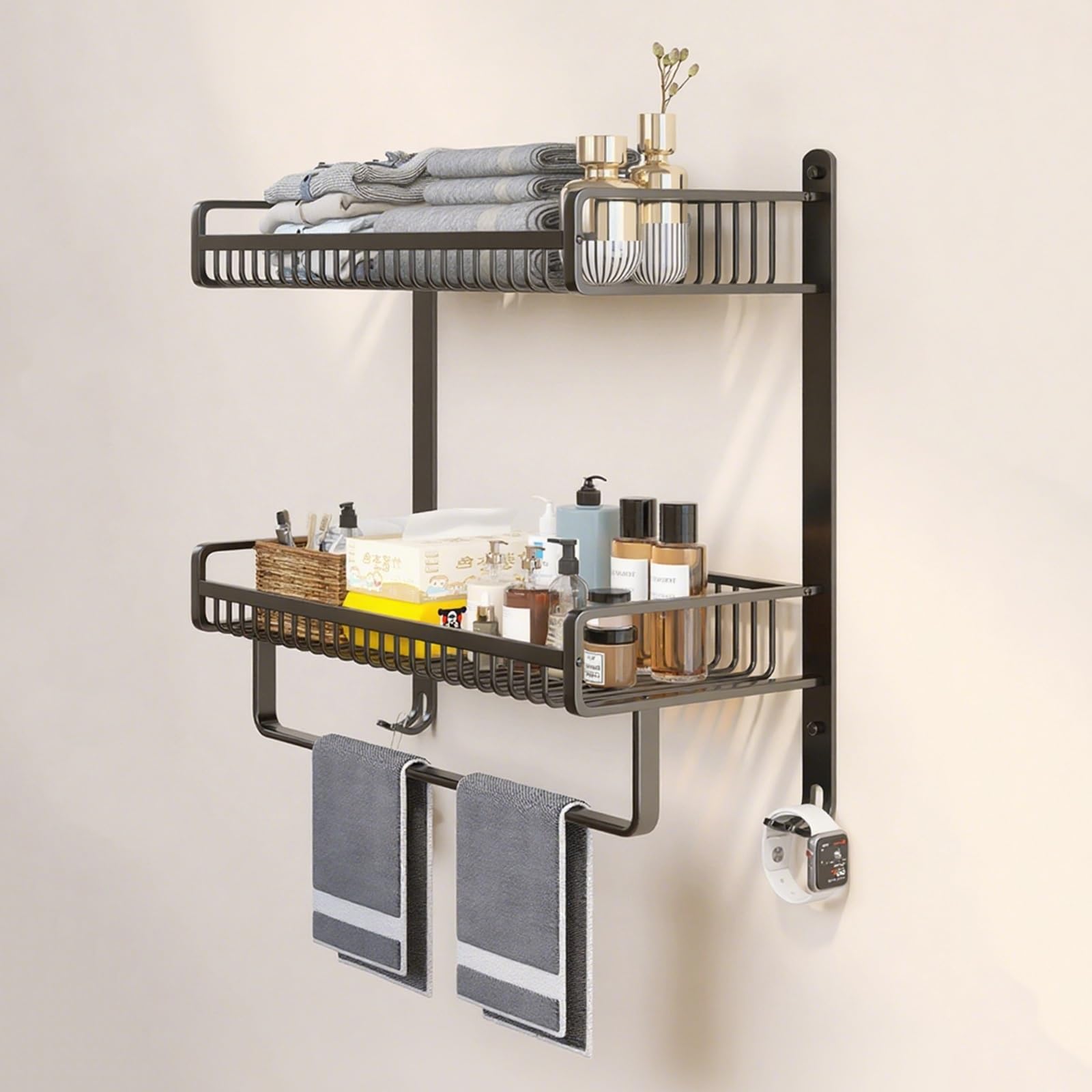 Nizer de ducha de doble capa – Soporte para champú Slish para el hogar, cocina, sala de estar, dormitorio y baño – Cesta de estante versátil para Alcove Sto Soluts