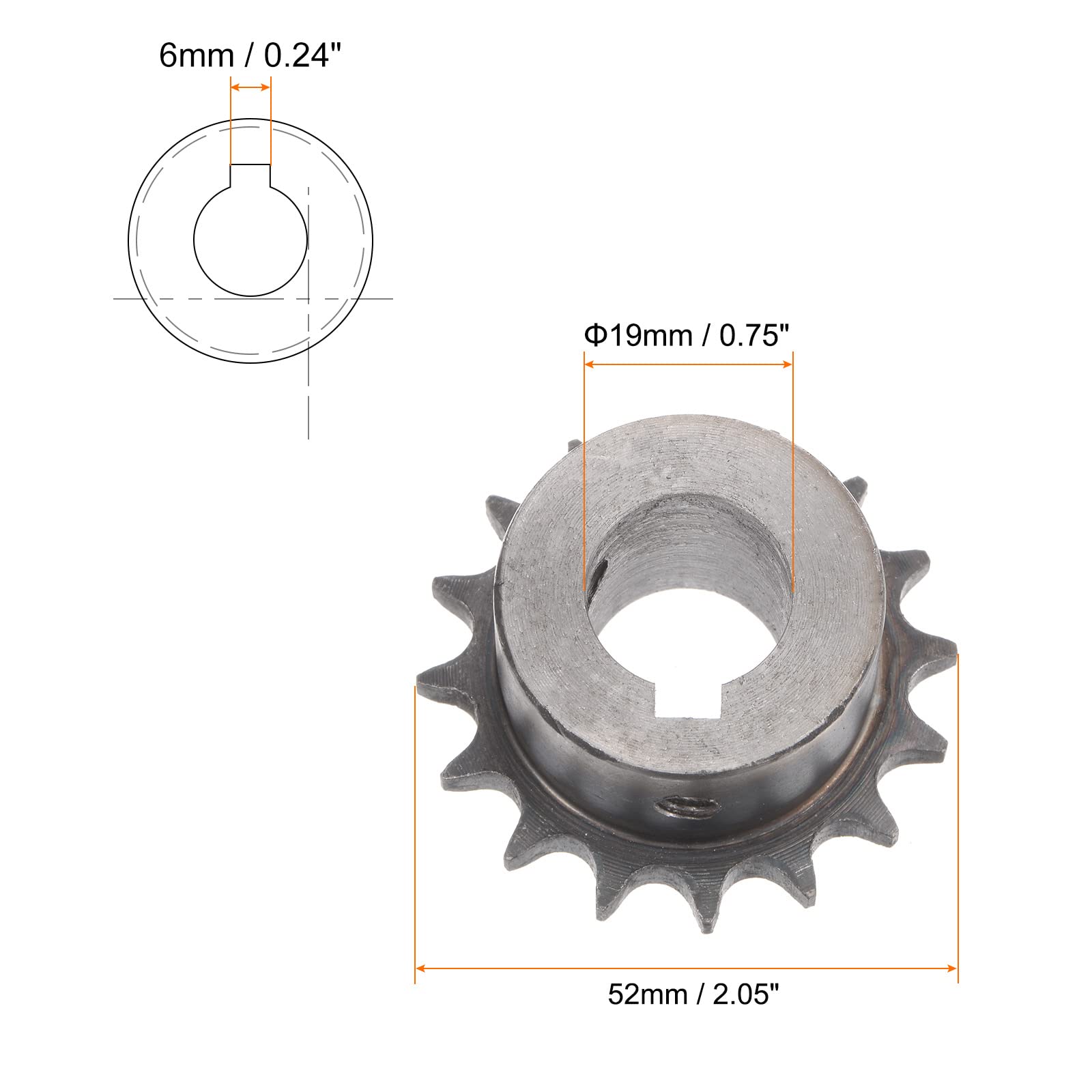 sourcing map 06B Rouleau Chaîne Pignon 16T Pas 3/8" 19mm Alésage A3 Carbone Acier Moteur Embout Engranage