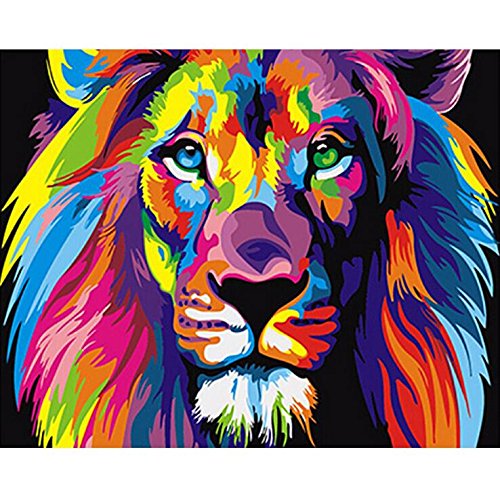 Peinture par numéro Kit, Diy Peinture à l'huile Dessin Toile de tête de Lion coloré avec des brosses Decor Décorations Cadeaux - 16x20 pouces sans cadre