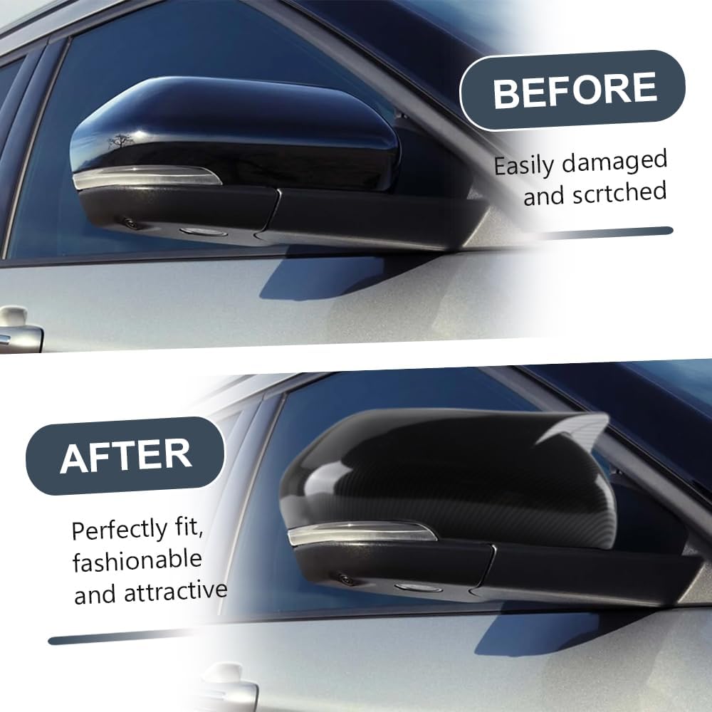 BOYUER Horn Door Mirror Covers,Carbon Fiber Adhesive Rearview Side Mirror Covers Caps For Ford 2020-2024 Explorer Accessories，Not Fit 2025 Explorer【With turn signal】