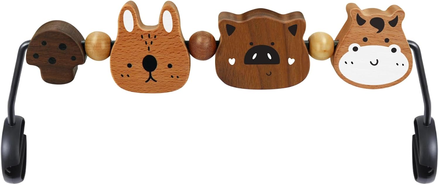 iGRATENS Baby Bjorn Bouncer Toy Bar - Toy Bar for Baby Bouncer Soft & Bliss, Easy to Attach and Remove, 360°Rotating Natural Wooden Toys, Exciting Design for Curious Babies, Farm Animals