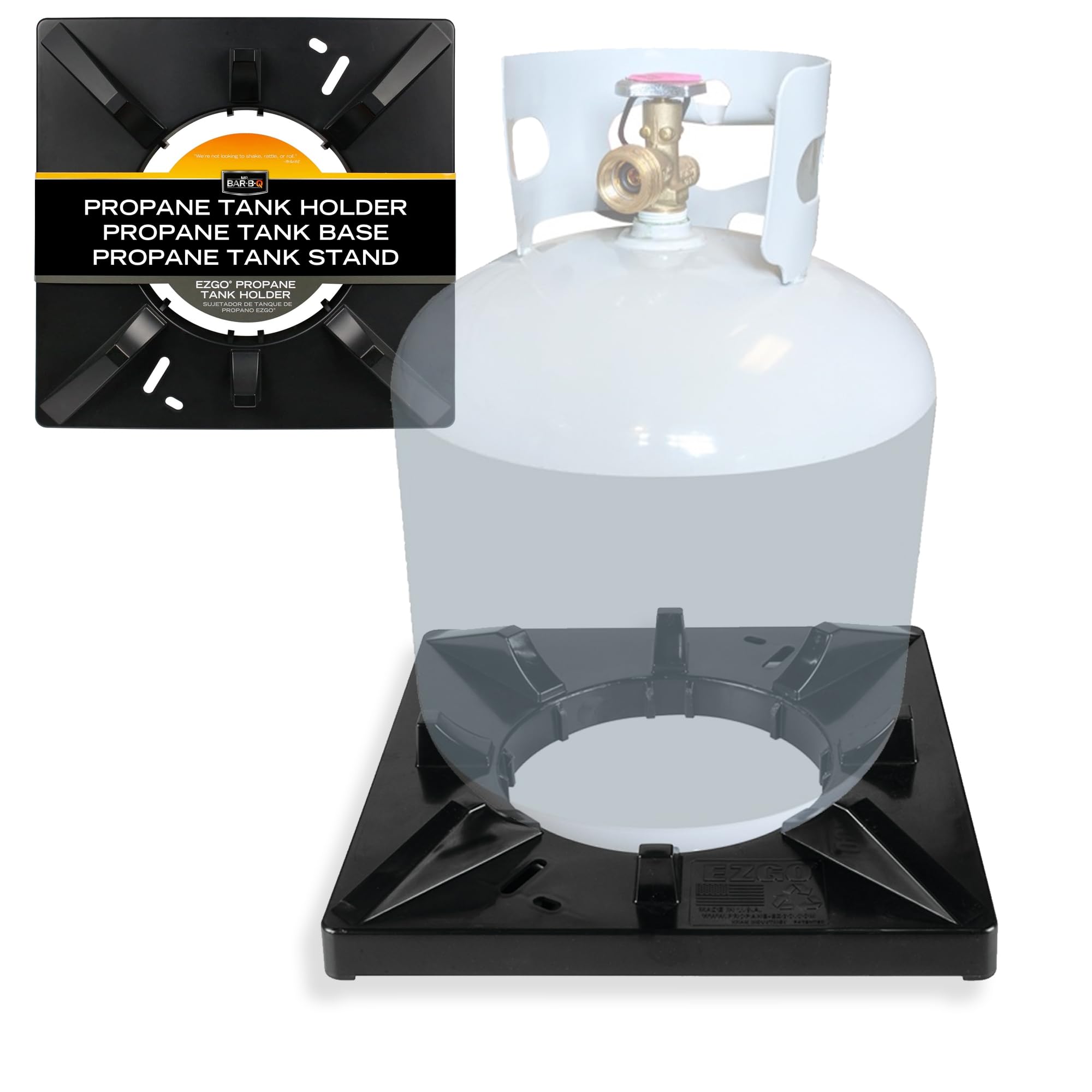 Mr. Bar-B-Q Black Propane Tank Holder, Base Stabilizer, Mount, Stand, Cylinder Base Stabilizer Fits 20lb, 30lb, 40lb Propane Tank Holder for Camping, RV Trip, Tailgating, Outdoor Adventures - 40406YGD