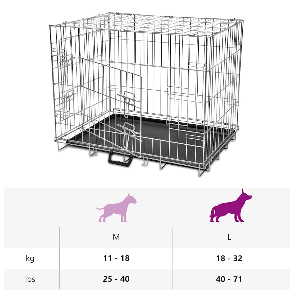 Faltbare Hundebox Metall L mit 2 Türen, galvanisierter Stahl, 95 x 56 x 64 cm, klappbar, transportabel, stabile Hundetransportbox für Auto, Reise, Outdoor und Tierarztbesuche