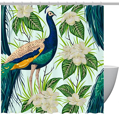 Rideau de douche imperméable vert paon 168x183 cm avec crochets - 2