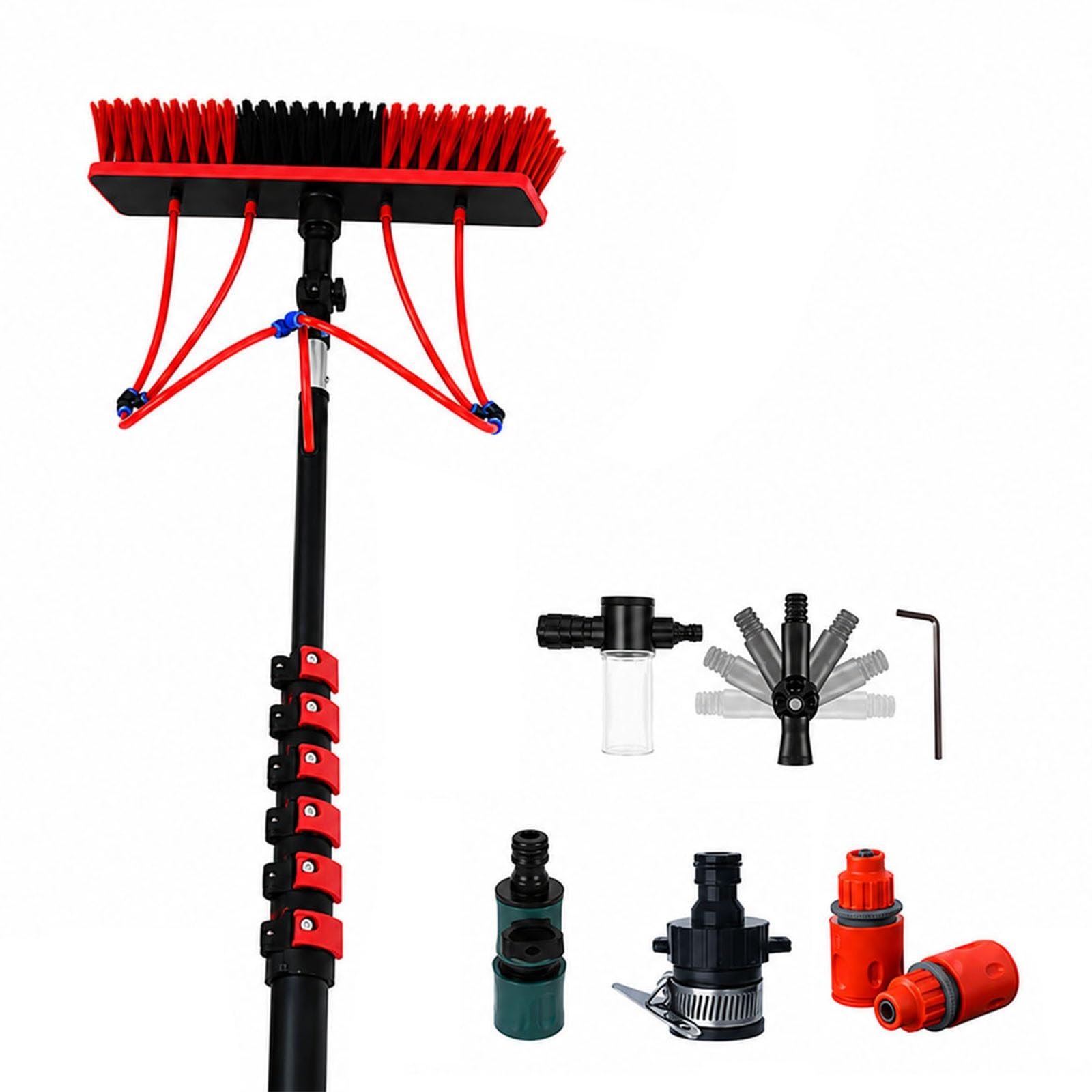 Kit Asta ad Acqua in Carbonio con Spazzola 550 mm | Set completo con giunto universale, raccordo rapido, adattatore, tubo, valvola e flacone schiuma per esterni.(24FT)