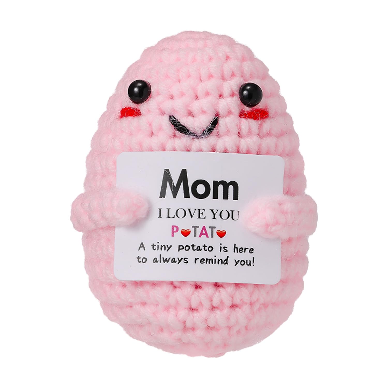 Dihksge Birthday Gifts for Mom Handmade Emotional Crochet Positive Potato with Encouragement Card (I Love Mom)