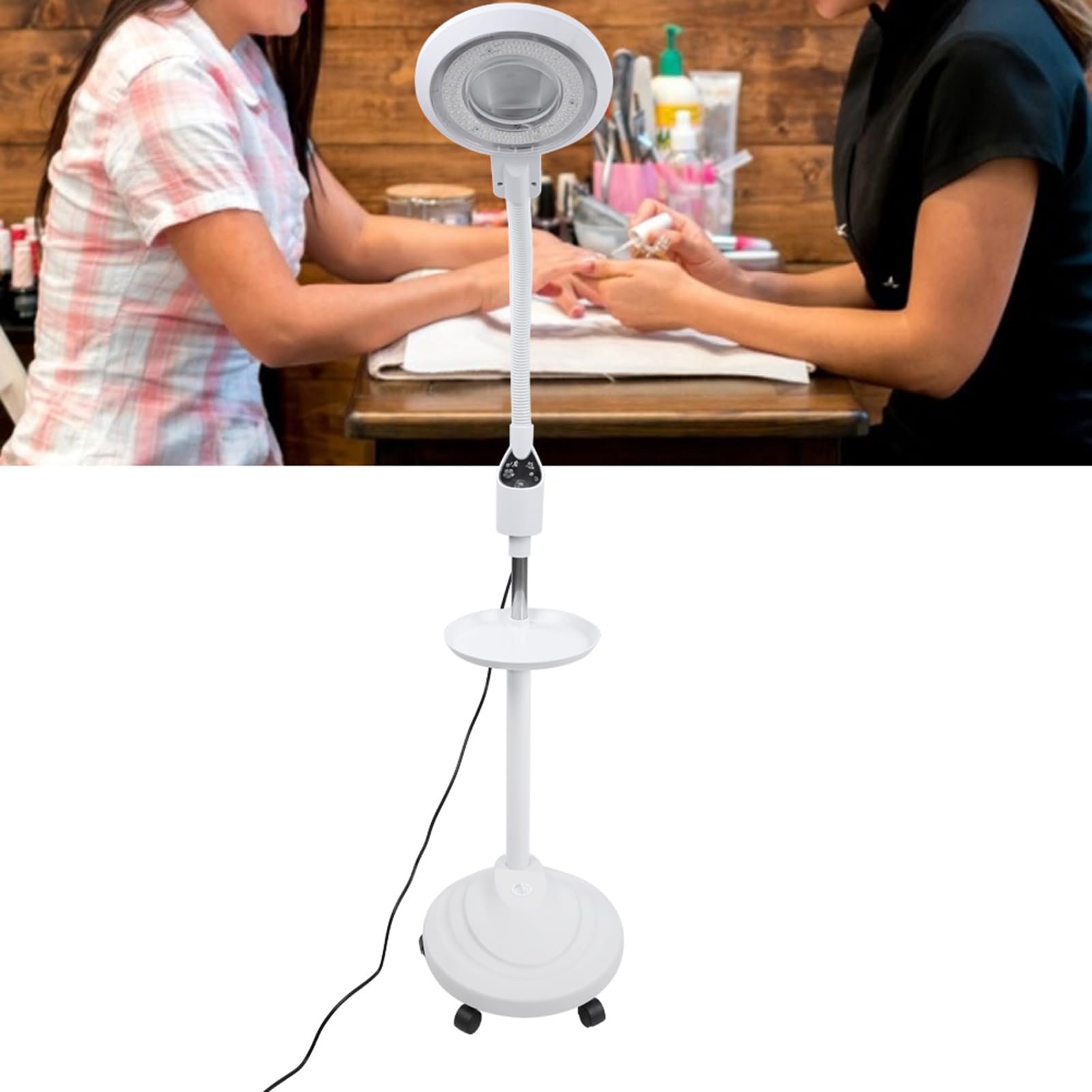 FILFEEL Lámpara de Belleza LED, lámpara de Tatuaje de Maquillaje con Brazo Giratorio Ajustable, lámpara de pie de Lupa 16X, lámpara de iluminación de protección Ocular(EU-Blanco)
