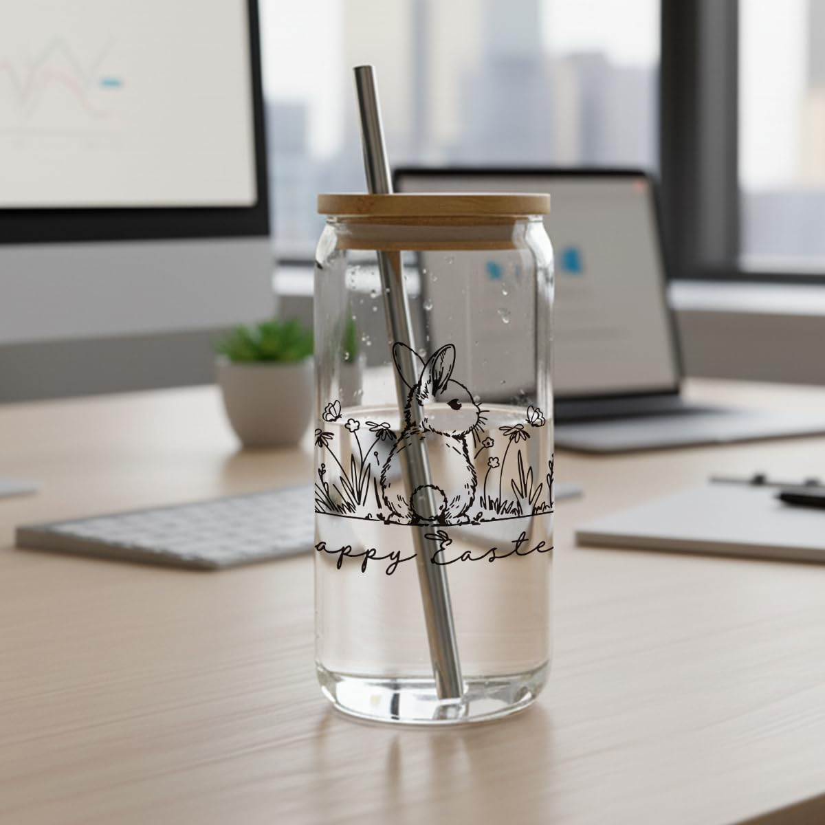 Cute Easter Glass Cup - Happy Easters Gifts for Women,Bunny Drinking Glass Cup with lid and Straw,Bunny Coffee Mug Tumbler for Her,Friend,Sister,Easter Basket Stuffers for Teens Girls -151 - Image 5