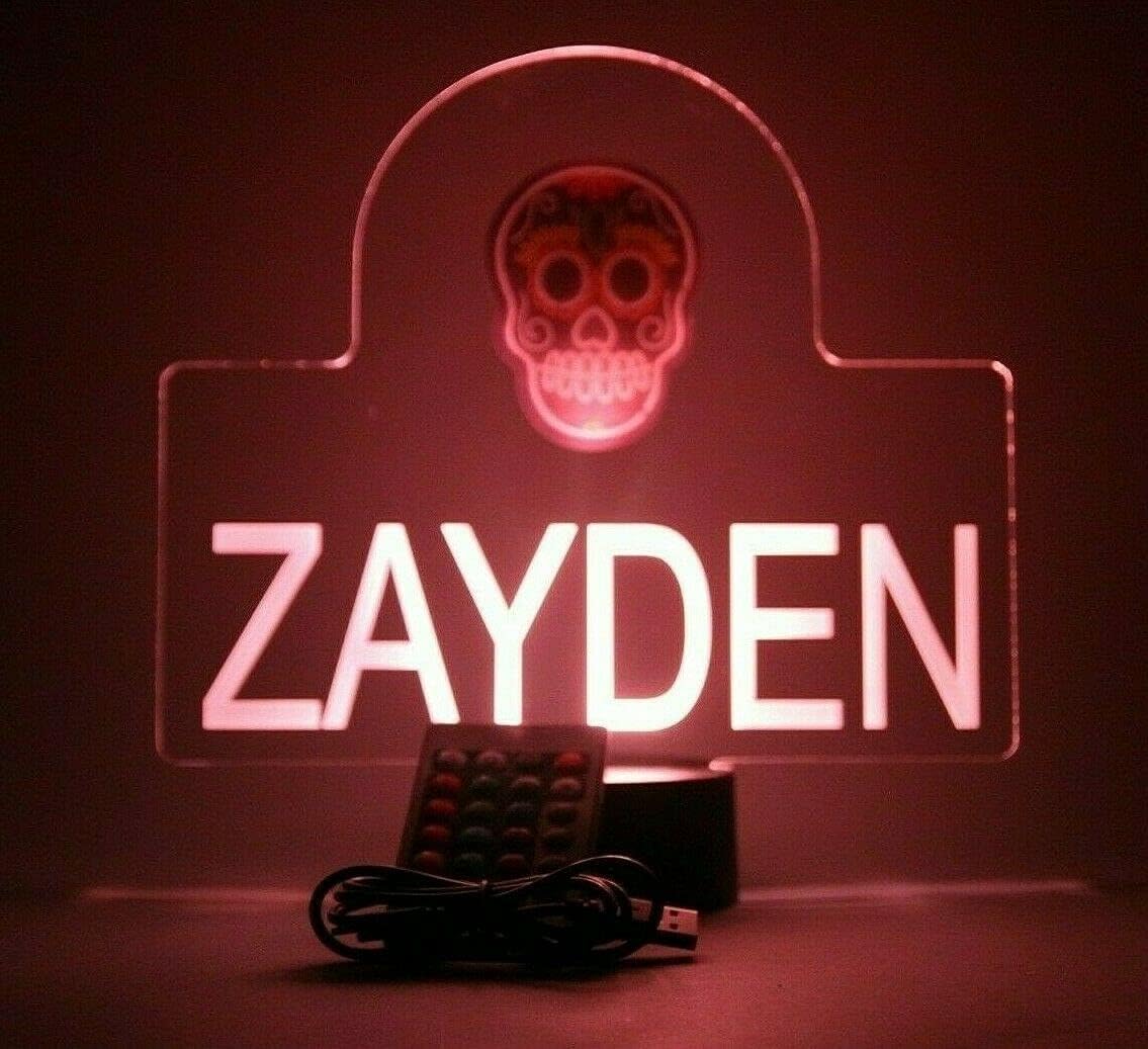 Sugar Skulls Night Light Up Desk Table Lamp LED Personalized Name Engraved Colorful Bright Home Room Decor,16 Color Changing Options, Birthday, Christmas, Holiday Gift Idea, Made In America