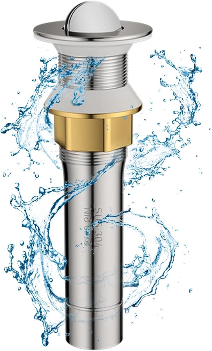 Bathroom Sink Drain Stainless Steel Sink Flip Drain Stopper Anti-Explosion and Anti-Clogging Drain Strainer Easy to Use for Kitchen, Bathroom(Without Overflow Hole)