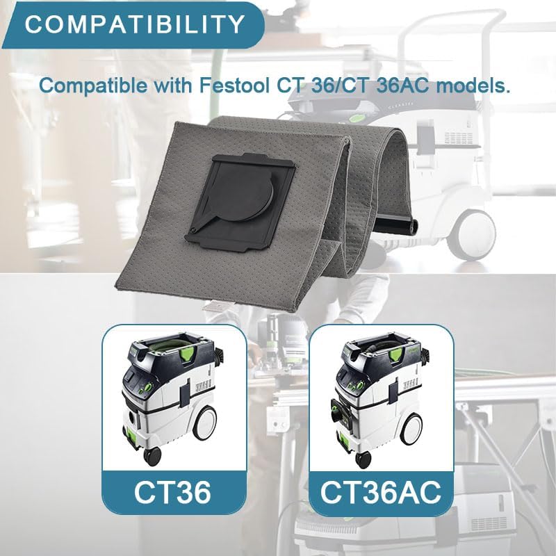 496121 reusable 36 vacuum cleaner dust bag, long-lived dust bag, compatible with Festool CT36E/AC vacuum cleaner.