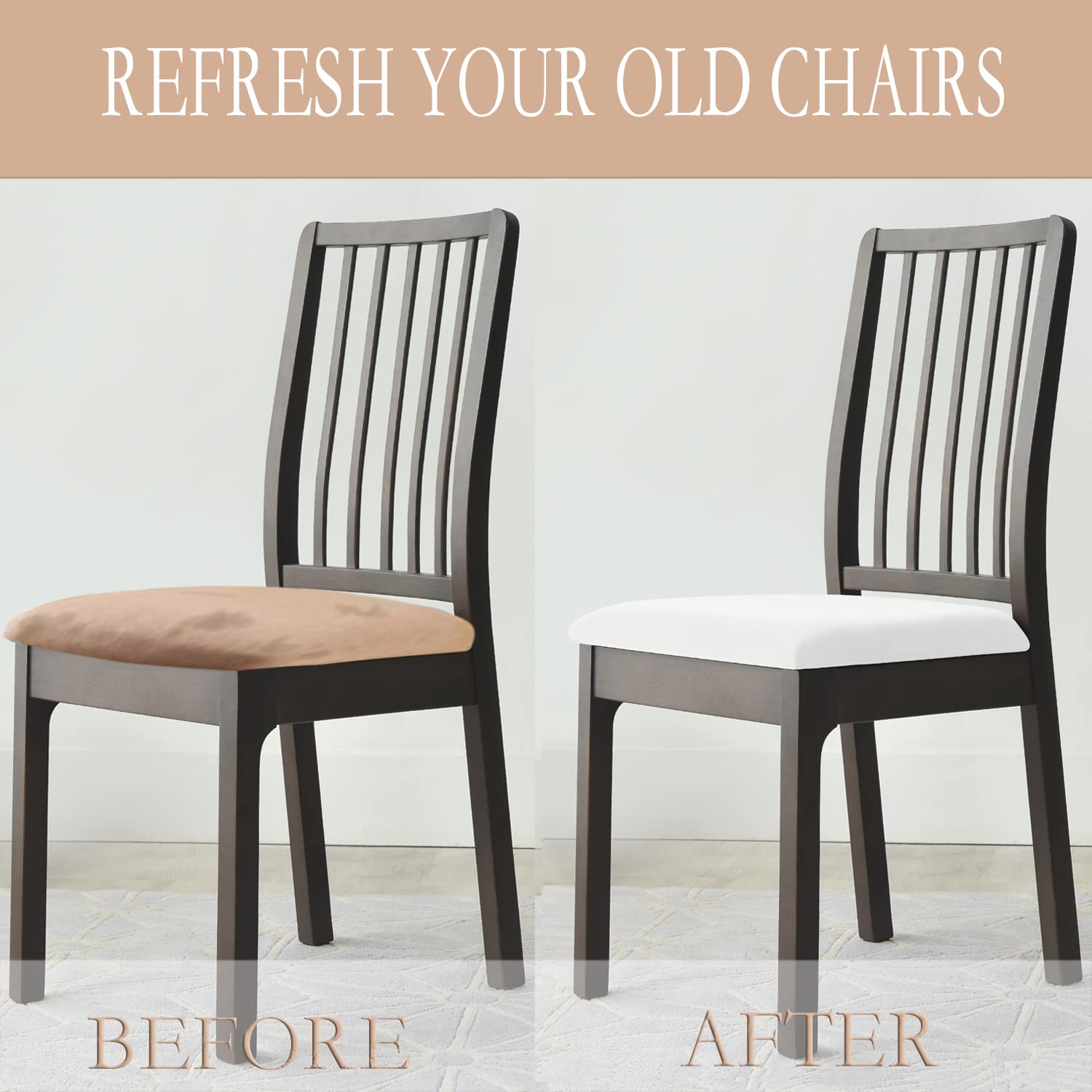 Fundas de asiento de terciopelo para sillas de comedor, juego de fundas para sillas de comedor (4, color blanco hueso) 3