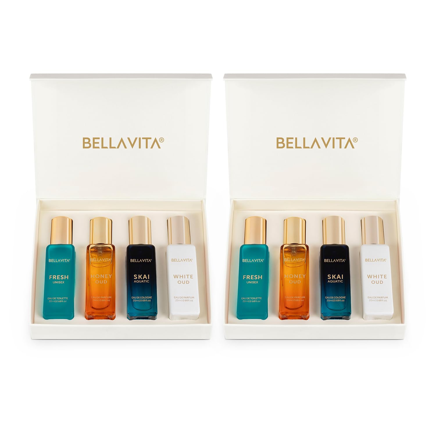 Bella Vita Luxury Long Lasting Unisex Perfume Gift Set | 4x20ml (Pack of 2) | Perfume for Man & Woman | Woody, Aquatic, Sweet, Premium Fragrance Scent | SKAI, FRESH, WHITEOUD, HONEY OUD | Gifts for Men and Women-image-17