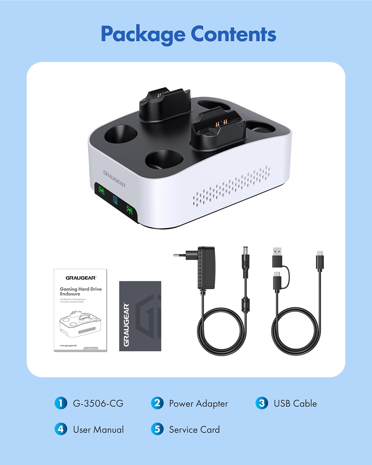 GRAUGEAR Disco rigido esterno da 4TB con base di ricarica per PS5 e PS5 Slim dual controller, USB-C, formattato per PS5 e PS5 Slim