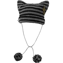 GWAWG Beanies Crochet Knitted Hats for Women Vintage Striped Winter Warm Elastic Cap Y2K Accessories for Girls Adults Kids Black