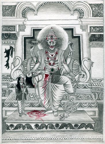 Peinture Shrimad Bhagavata Purana art indien aquarelle sur vieux papier par Vinod