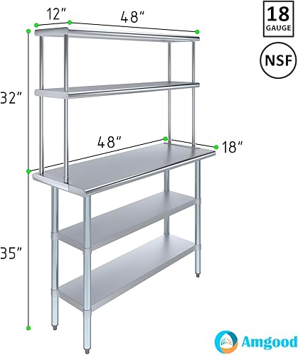 Vista 20 de Mesa de trabajo de acero inoxidable de 18 x 48 pulgadas AmGood Mesa de preparación de alimentos de metal NSF