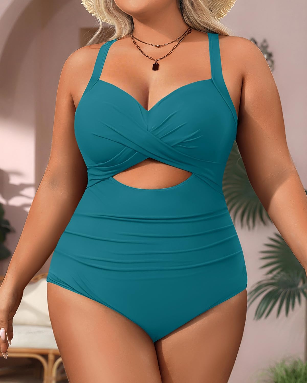 Yonique Plus Size One Piece Swimsuit for Women Tummy Control Bathing Suit Cutout Swimwear - Image 4