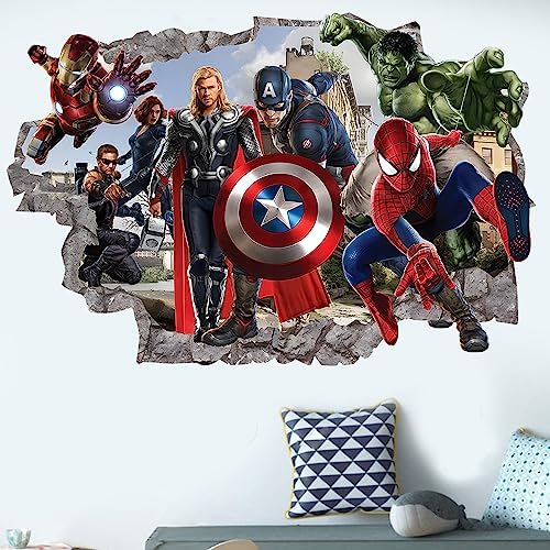 3D Superheroes Breaking Through Wall Sticker 3D Hulk Children Boys Wall