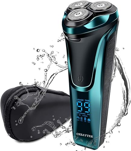 Maquinilla de afeitar eléctrica para hombres afeitadora eléctrica giratoria para hombres con pantalla LED maquinilla de afeitar recargable Negro,