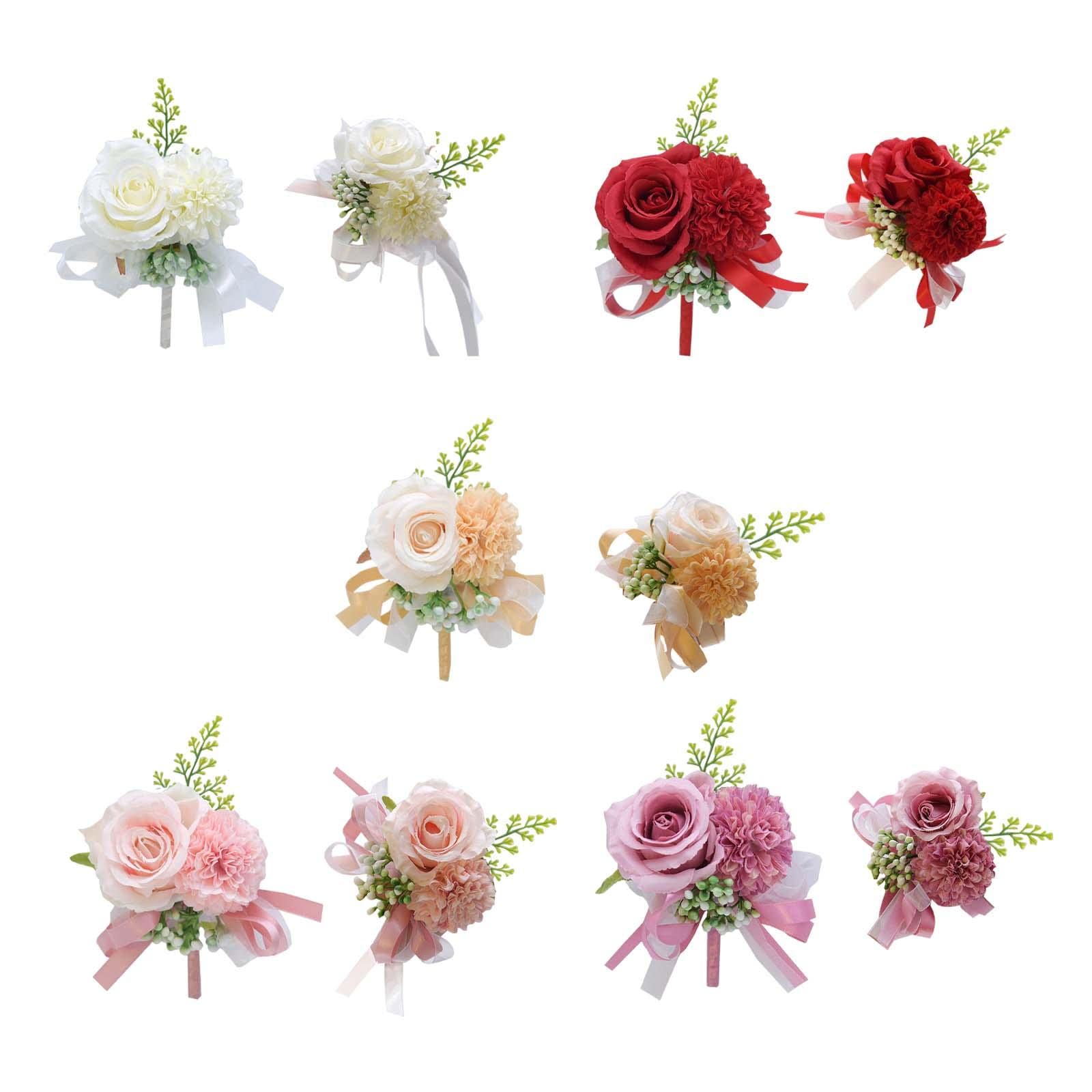 CALANDIS® Handmade Wrist Corsage Boutonniere for Wedding Party White | 1 Piece Boutonniere 1 Piece Corsage