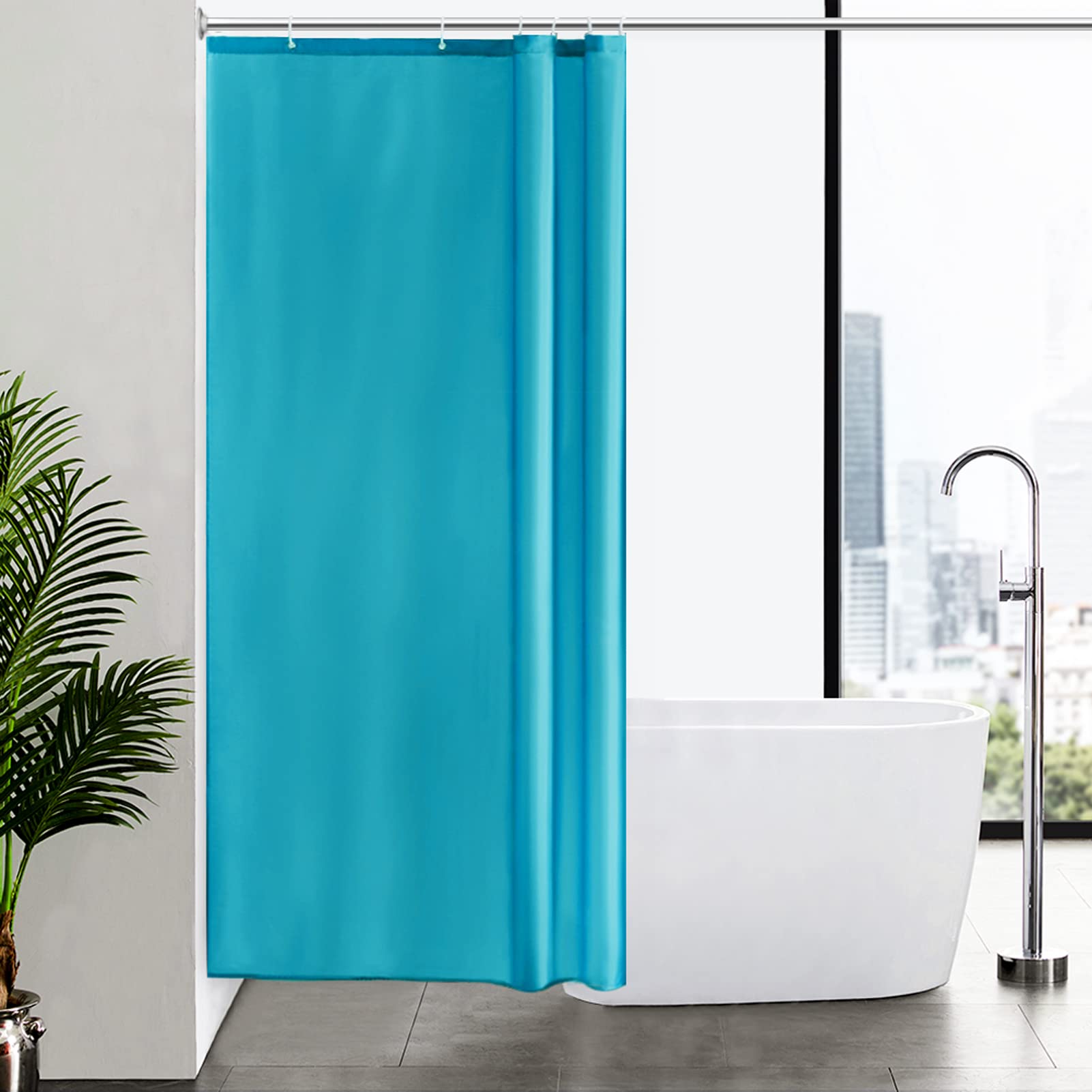 Cortinas Baño Blanca Antimoho Antibacteriano Impermeable Poliester Tela Lisa Lavable, con 12 Ganchos Plásticos, 180x200 Cortina. — view 11