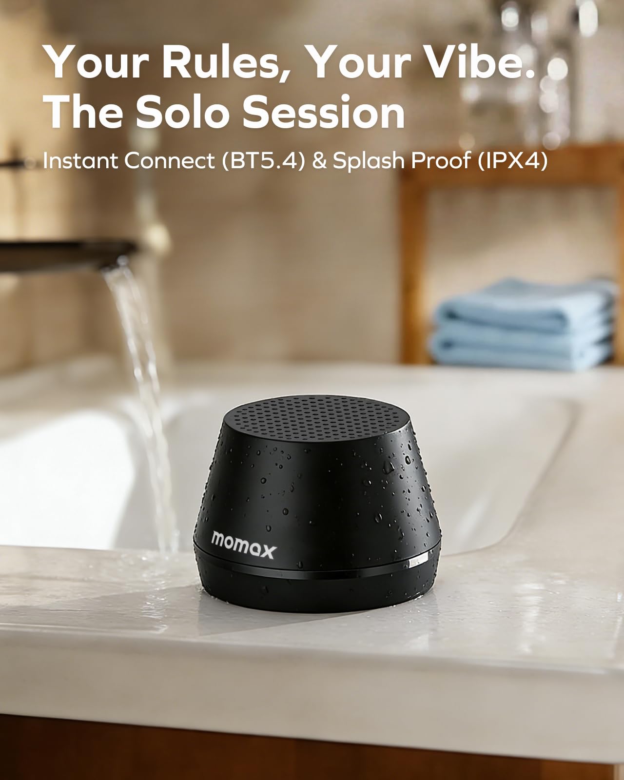 MOMAX Cassa Bluetooth Portatile Magnetico, Altoparlante Bluetooth IPX4 Impermeabile, 12 Ore di Riproduzione, Stereo TWS, Cassa Musica USB-C per Esterni, Ideale per Viaggi e Come Idea Regalo, Bianco