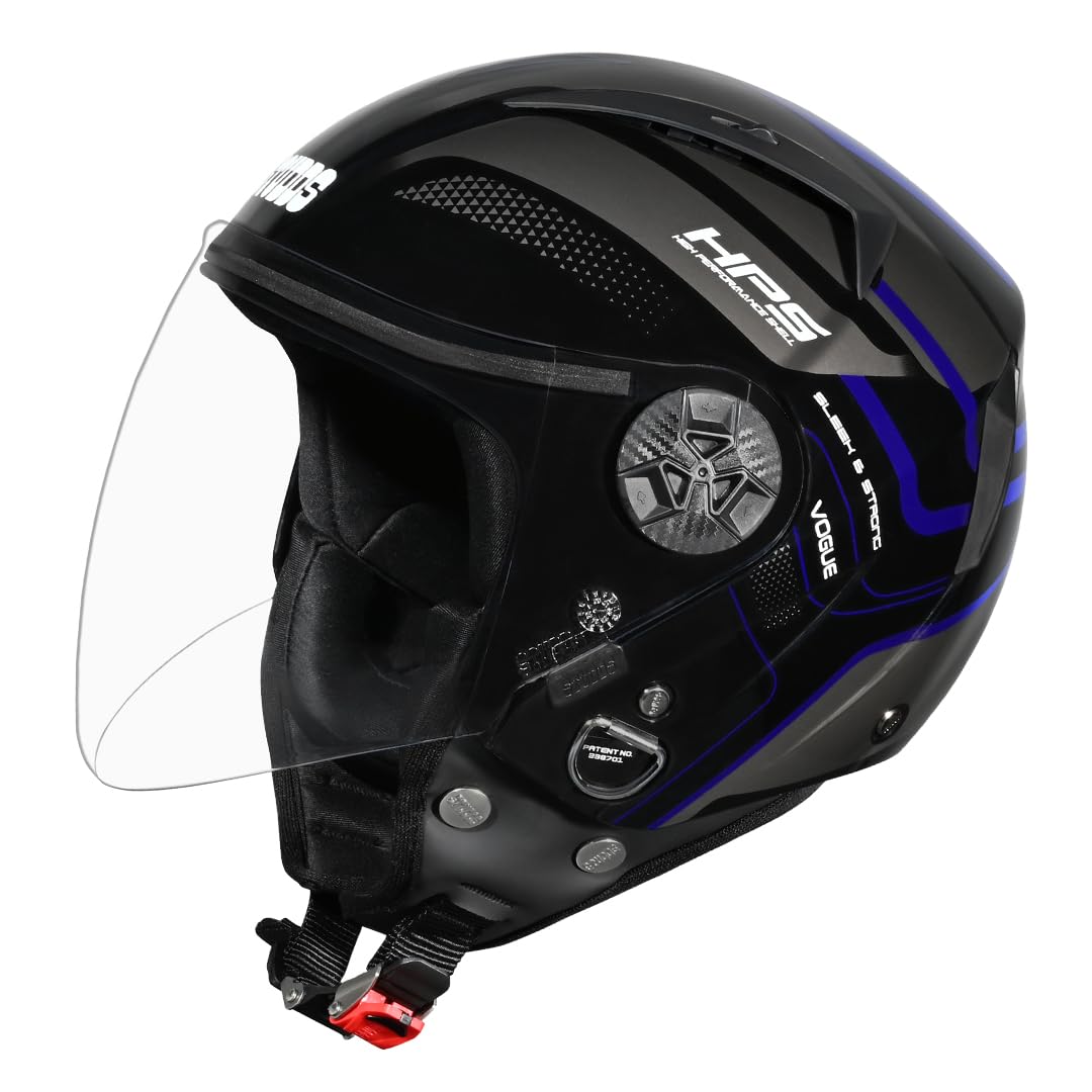 Studds Vogue D1 Square ISI Certified Open Face Helmet for Men & Women (Black & Blue - L)-image-27