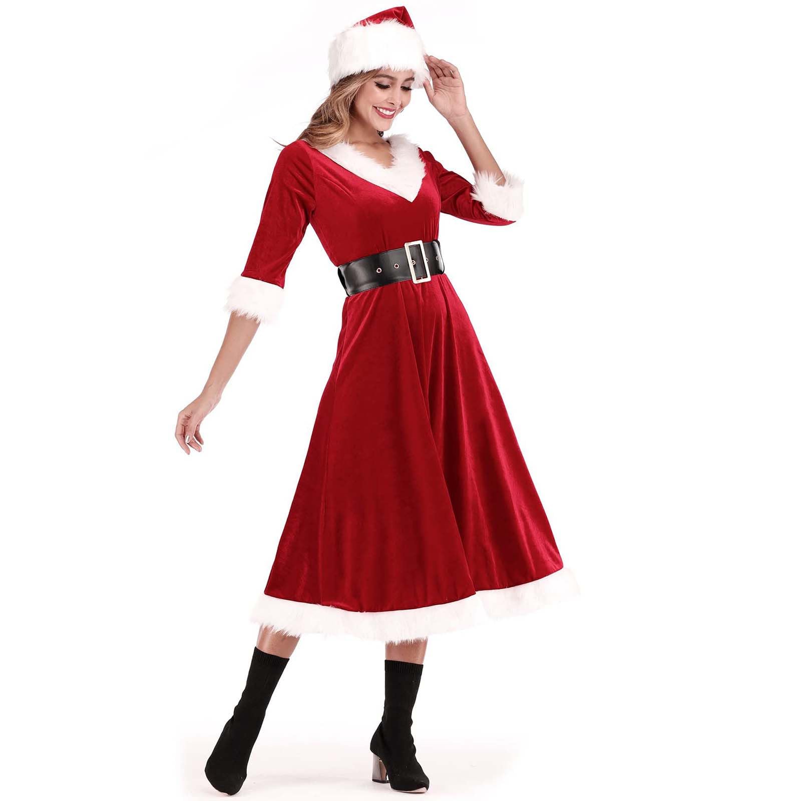 2026 - Vestito natalizio da donna, con scollo a V, con allacciatura posteriore, elegante, per feste e feste