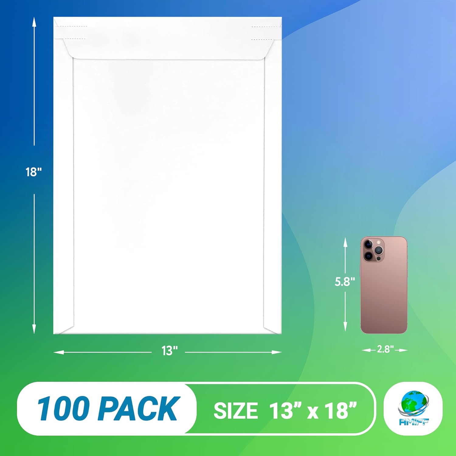 Rigid Mailers with Self-Seal, White 13 x 18 Inches, 100 Pack, 550 GSM Thick Paperboard Envelopes for Documents, Photos, CDs