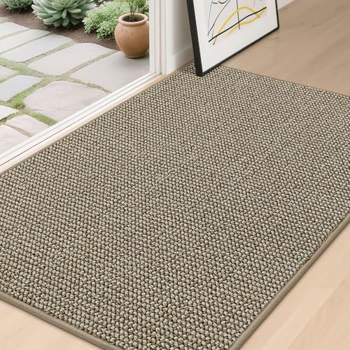 Image of BEQHAUSE Dirt Trapper Door Mat 32 inch x 48 inch, Non-Slip Washable Doormats Entrance Mat, Dirt Resistant and Absorbent Welcome Mat, Low Profile Floor Mats for Front Back Door and Entryway, Light Beige
