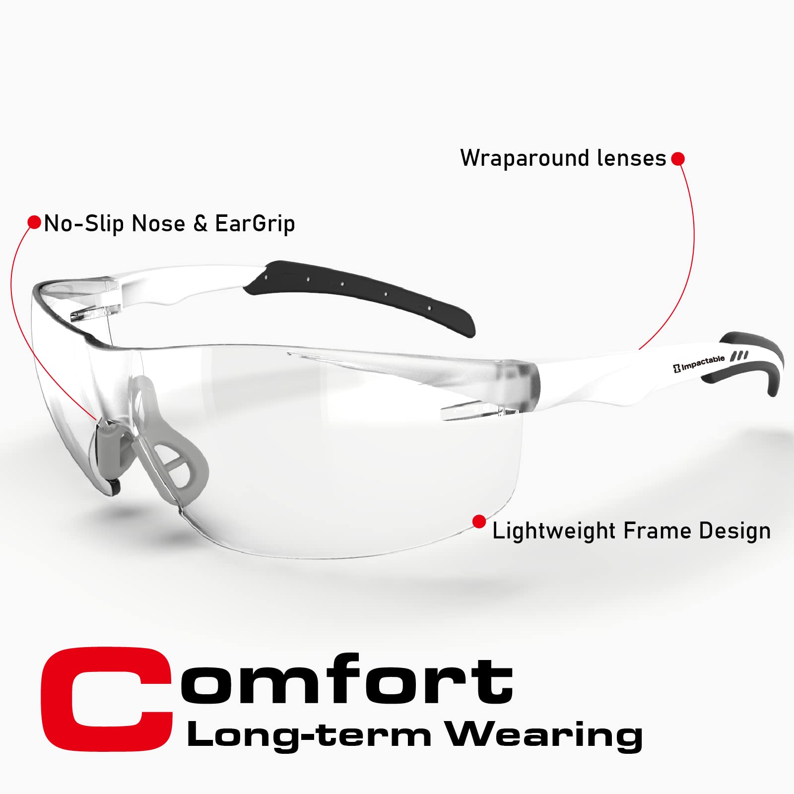 ANSI Z87.1 Schutzbrille, Anti-Beschlag, UV-stoßfest, kratzfest, für Augenschutz bei der Arbeit, Sport, Schießen, Pickleball, Racquetball, klare umlaufende Gläser, rutschfester Nasengriff, 1