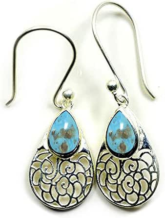 Orecchini Turchese Orecchini Pendenti Con Pietra Turchese Naturale: Goccia Blu, Placcati Argento, Fatti A Mano Negli USA Gioielli In Turchese E - Foto 4