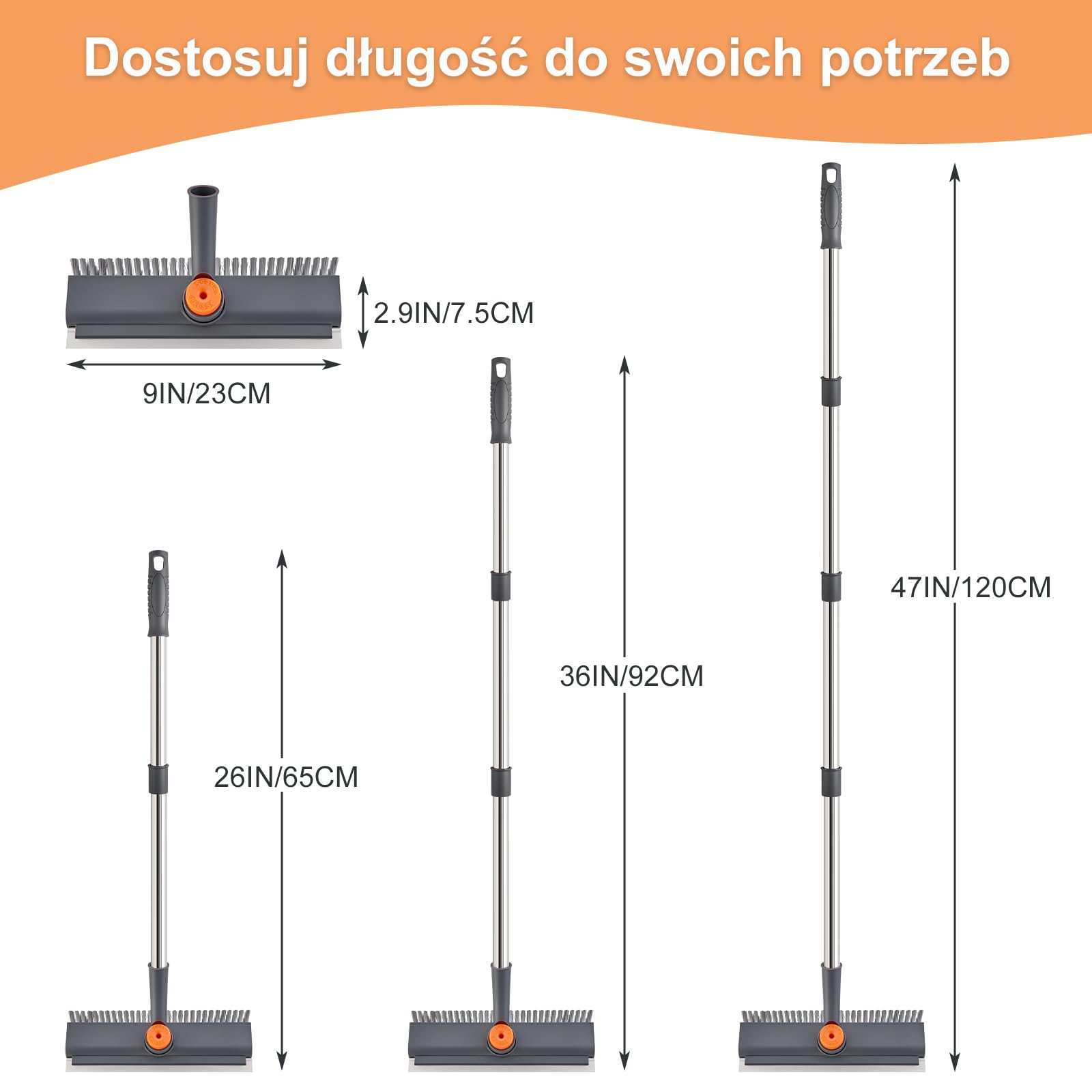 Mitclear Szczotka do Szorowania Podłóg z Długim Uchwytem(120cm), Szczotka do Szorowania 3 w 1 ze Sztywnym Włosiem i Ściągaczką do Szorowania Podłóg w Kuchni, Łazience, Tarasie, Patio, Garażu