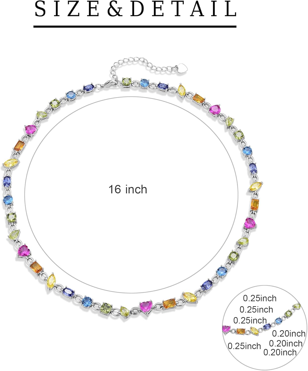 14K Gold Plated 7-color Zircon Tennis Necklace Colorful Zircon Tennis Necklace for Women Colorful Choker Jewelry Gifts for Women