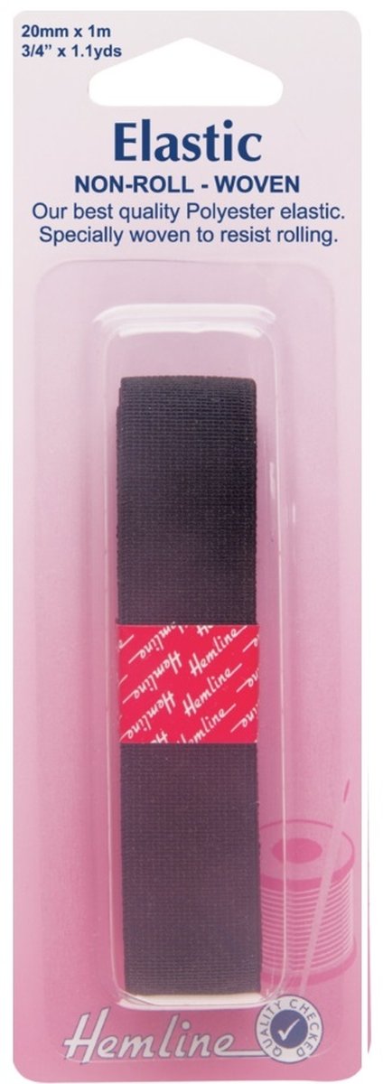 Hemline Elastic, Black, 20mm x 1m