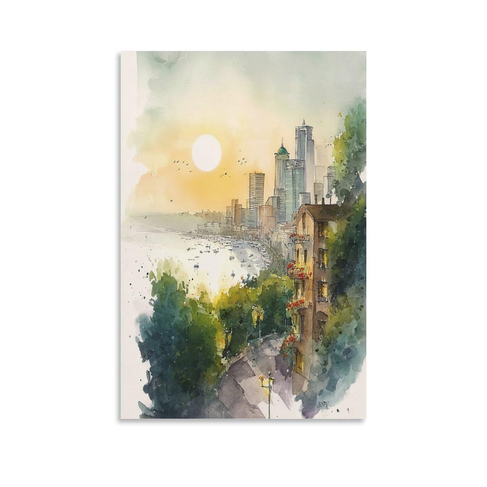 LCYNNH Seattle Watercolor Print Washington 20x30inch(50x75cm) Vintage Travel Poster Watercolor Canvas Art