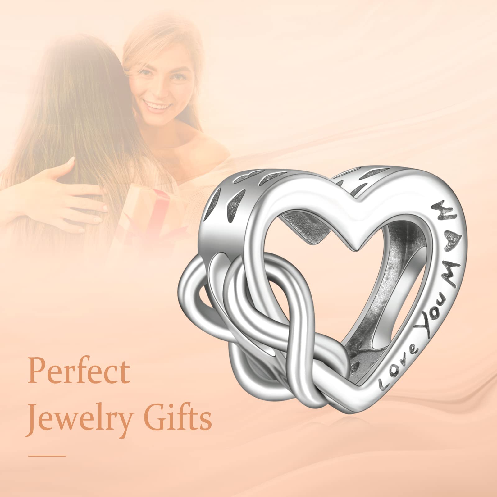 Annmors Love Heart Charm Donna argento Ciondolo a forma di, in argento Sterling 925, compatibile con braccialetti e collane europei