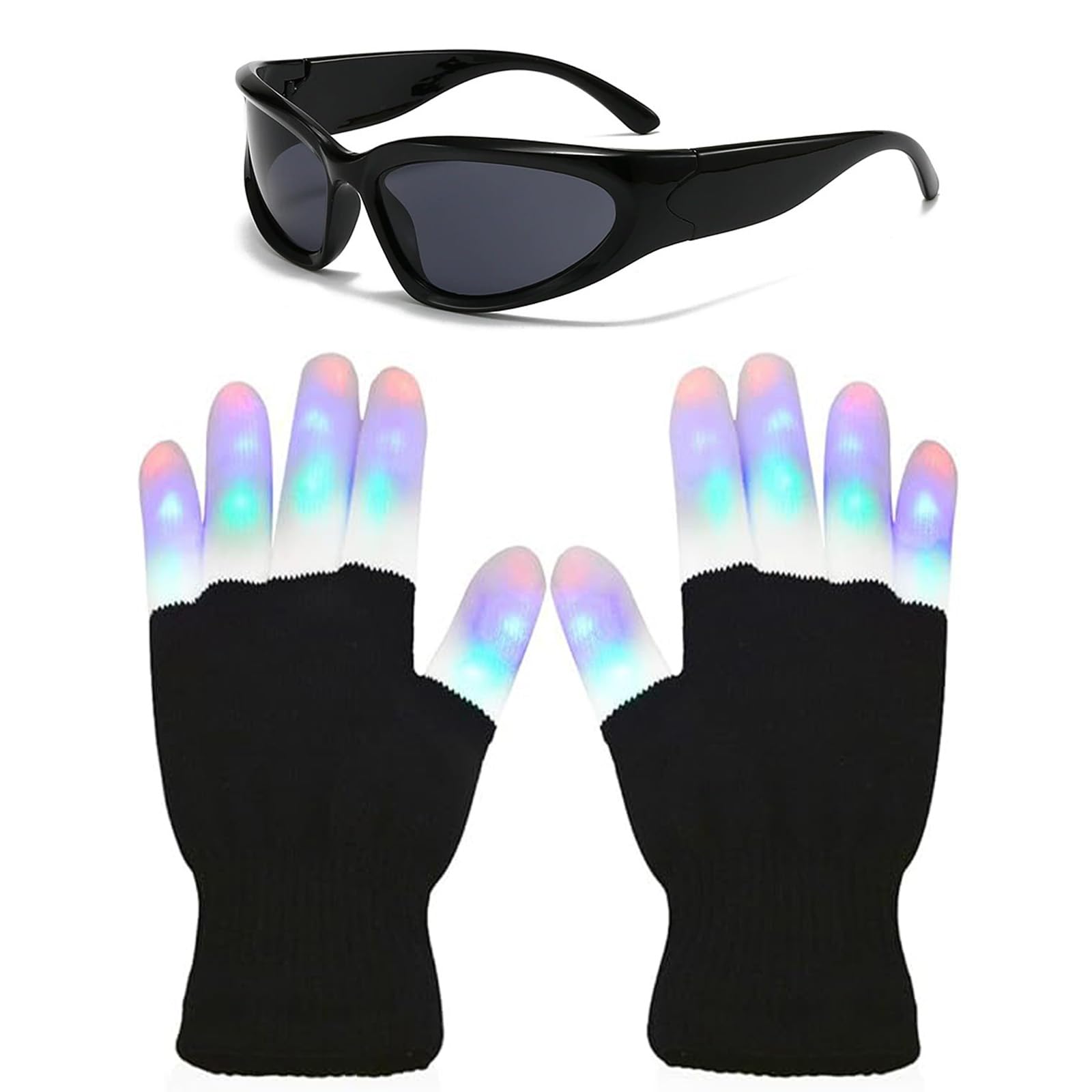 rialgirw Gloving Gloves, LED Rave Glove Tips, 7 Colors Light Show Light Up Finger Gloves for Gloving, Lighting Flashing Mittens for Adult Teens Light Shows, Raves, Festival, Party (A-1PC)