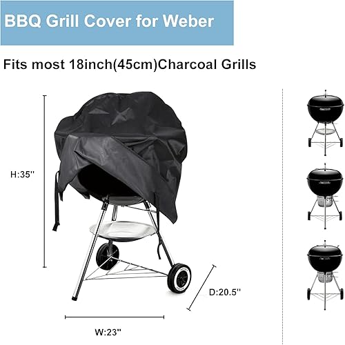 Miniatura 2 de Cubierta de parrilla de carbón para hervidor de agua 600D de 18 pulgadas Weber redonda, impermeable, resistente, cubierta de lona para barbacoa,