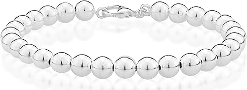 Miabella Pulsera italiana de plata de ley 925 hecha a mano con cuentas de 0.236 in para mujer, hecha en Italia