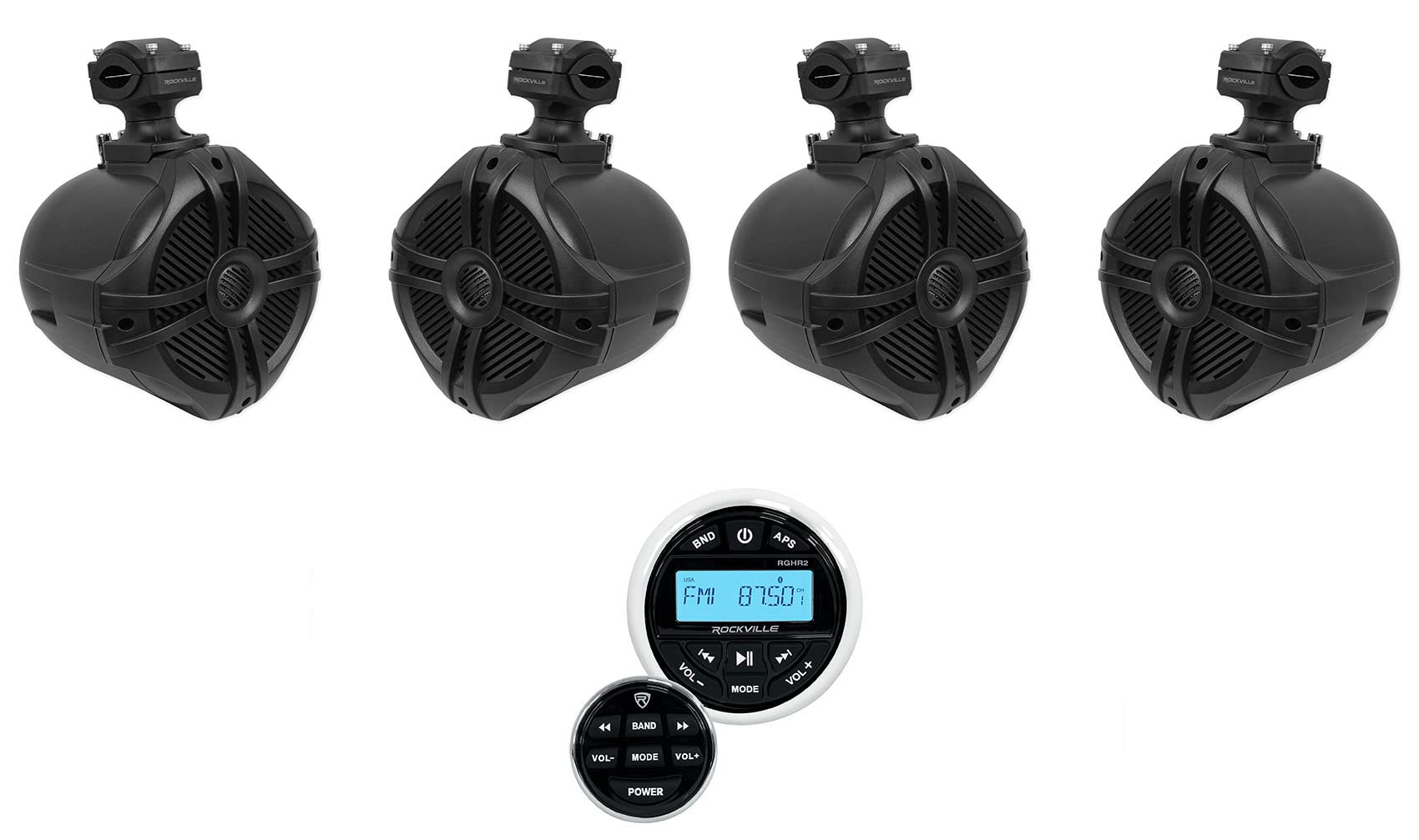 Rockville RGHR2 Marine Bluetooth Receiver, USB+Remote+4 6.5