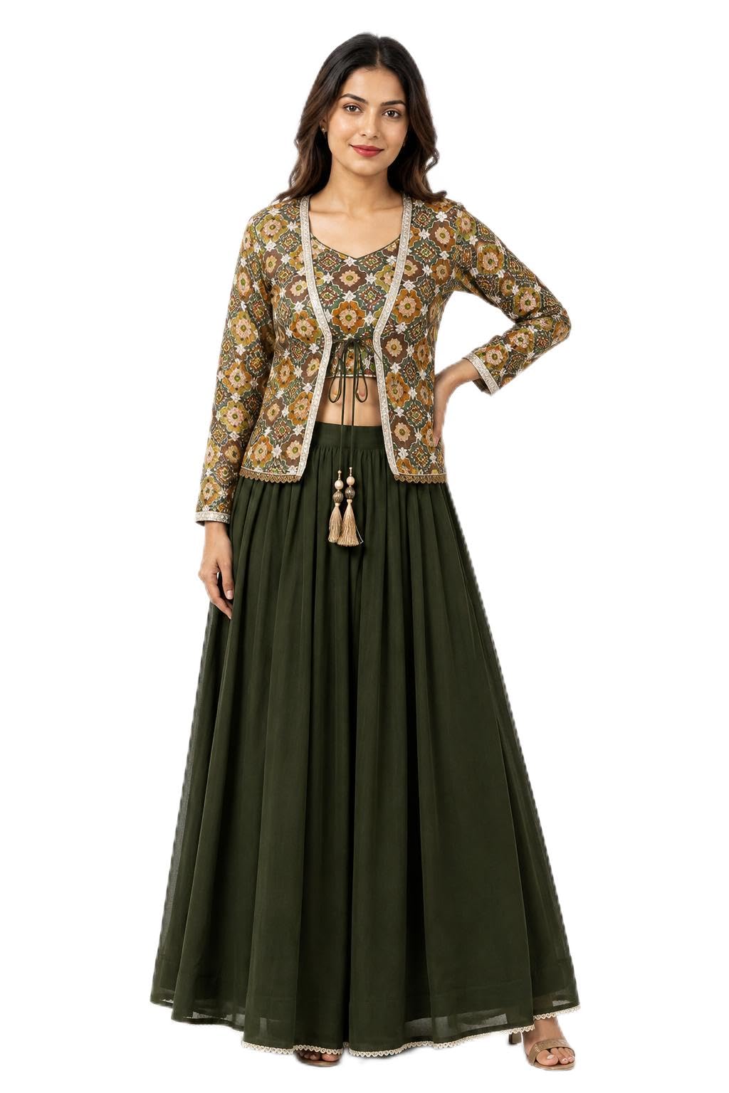 Women's Printed Crop Top with Jacket & Flared Palazzo Set-picture-48