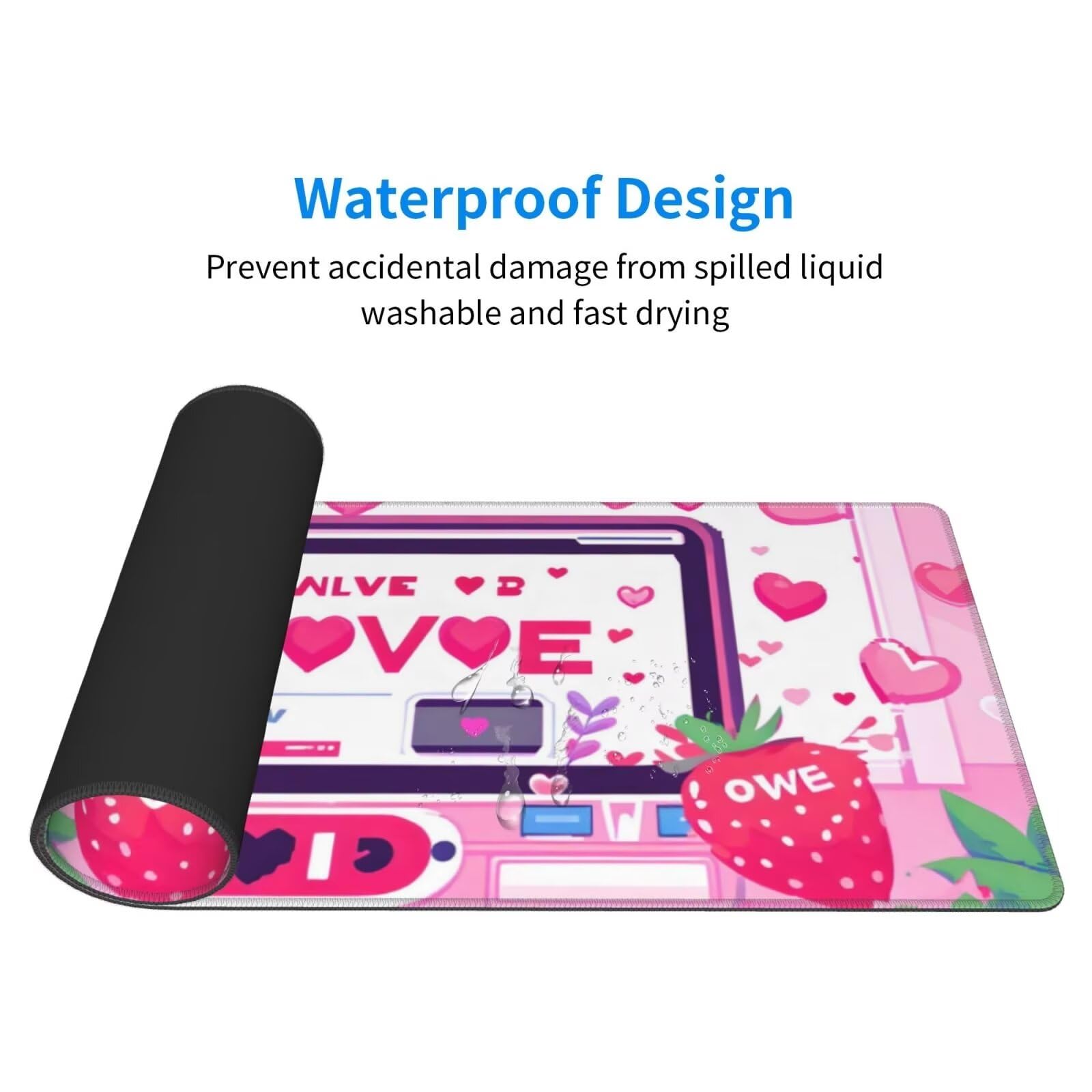 Tappetino Mouse, Tappetino Mouse Gaming Grande XXL 1500x800x3mm Tappetino Scrivania Mouse Pad, Base in Gomma Antiscivolo, Bordi Cuciti,Lavabile, Mousepad per Ufficio e Gaming (Fragola rosa) R-162
