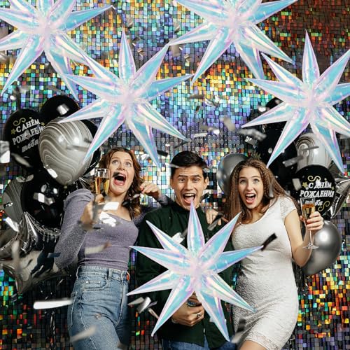 Gifloon 62Pcs Explosion Star Balloon Spike Foil Balloon for Wedding Birthday Bachelorette Party Decorations, Iridescent by Gifloon - Used condition - Image 4