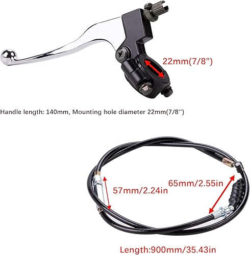 Miniatura 2 de Palanca de embrague izquierda para manillar de 78 pulgadas y cable de embrague de 39 pulgadas con ajustador compatible con motocicletas de motocross