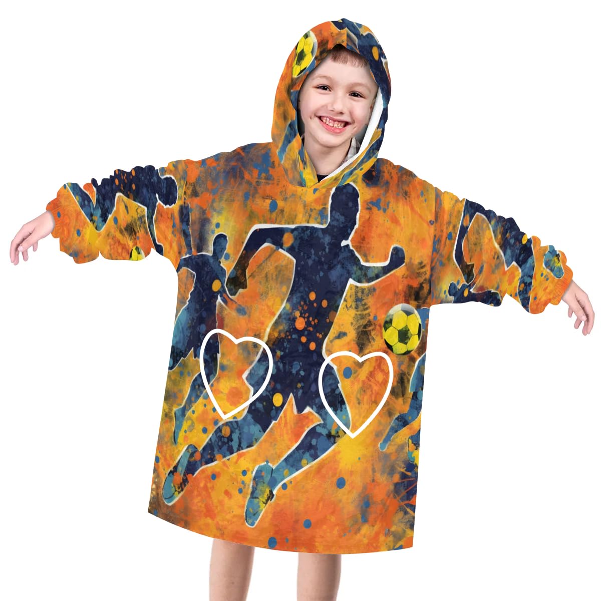 Pardick Wearable Blanket Hoodie for Kids, Dynamic football Fleece Sweatshirt Blanket Oversized Blanket Sweatshirt with Pocket Flannel Warm Hooded Blanket 6-10 Year Old Girl Boy Gift, One Size